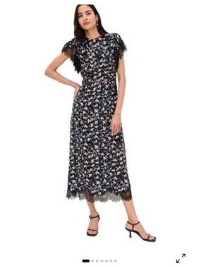 Ulla Johnson Renee Black Dress with Peach and Teal Floral Print size 6